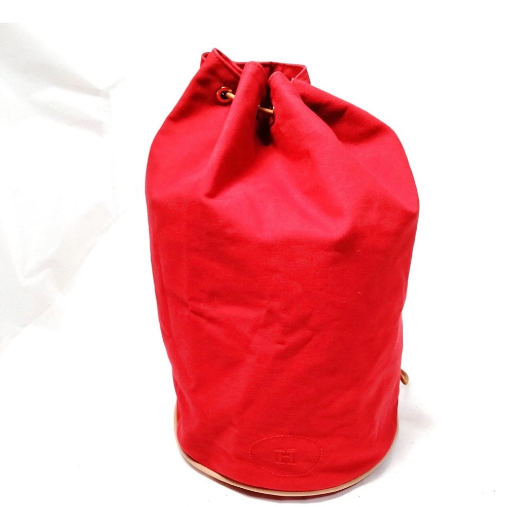 Hermes Red Backpack Canvas  Bag Large Preowned